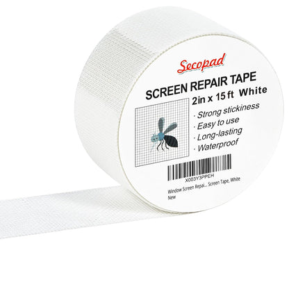 Secopad 2" x 180" (15FT) Screen Repair Tape, Screen Repair Kit, Black | Window Screen Patch, Quick Repair, Strong Adhesive, Easy to Use, For Mesh Window & Door, Cuttable Fiberglass, No Tools Needed