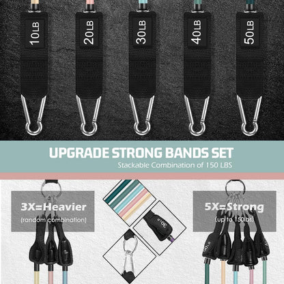 VElCK Resistance Bands Set with Handles for Exercise, Workout and Home Gym | 100% Natural Latex, 10-150LBS, Versatile for Yoga, Pilates, Strength, Home Gym