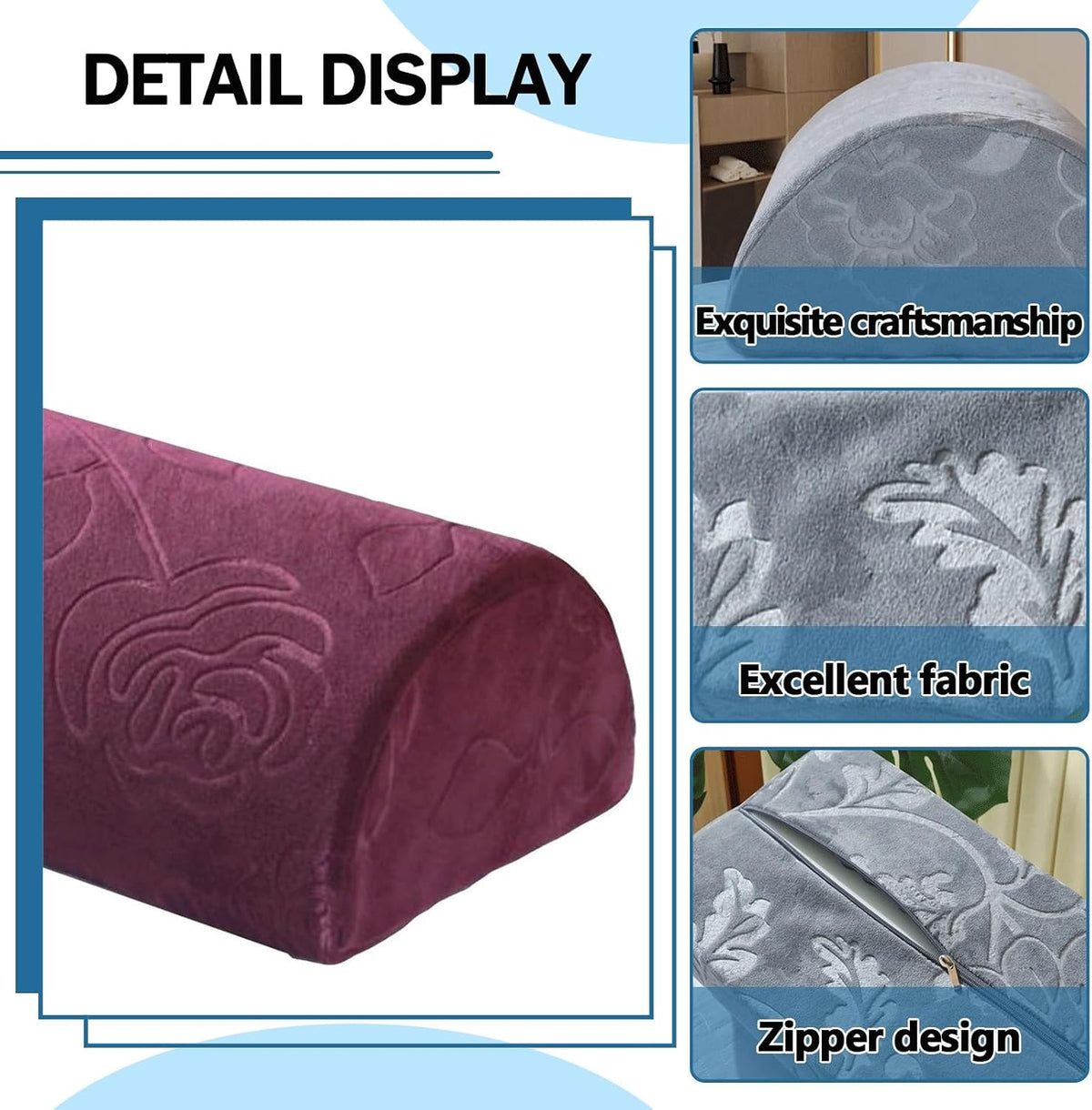 Half Moon Bolster Pillow for Legs, Knees, Lower Back and Head, Lumbar Support Pillow for Bed, Sleeping | Semi Roll for Ankle and Foot Comfort - Machine Washable Cover(@10,42x18x10cm/16.5x7x4in)