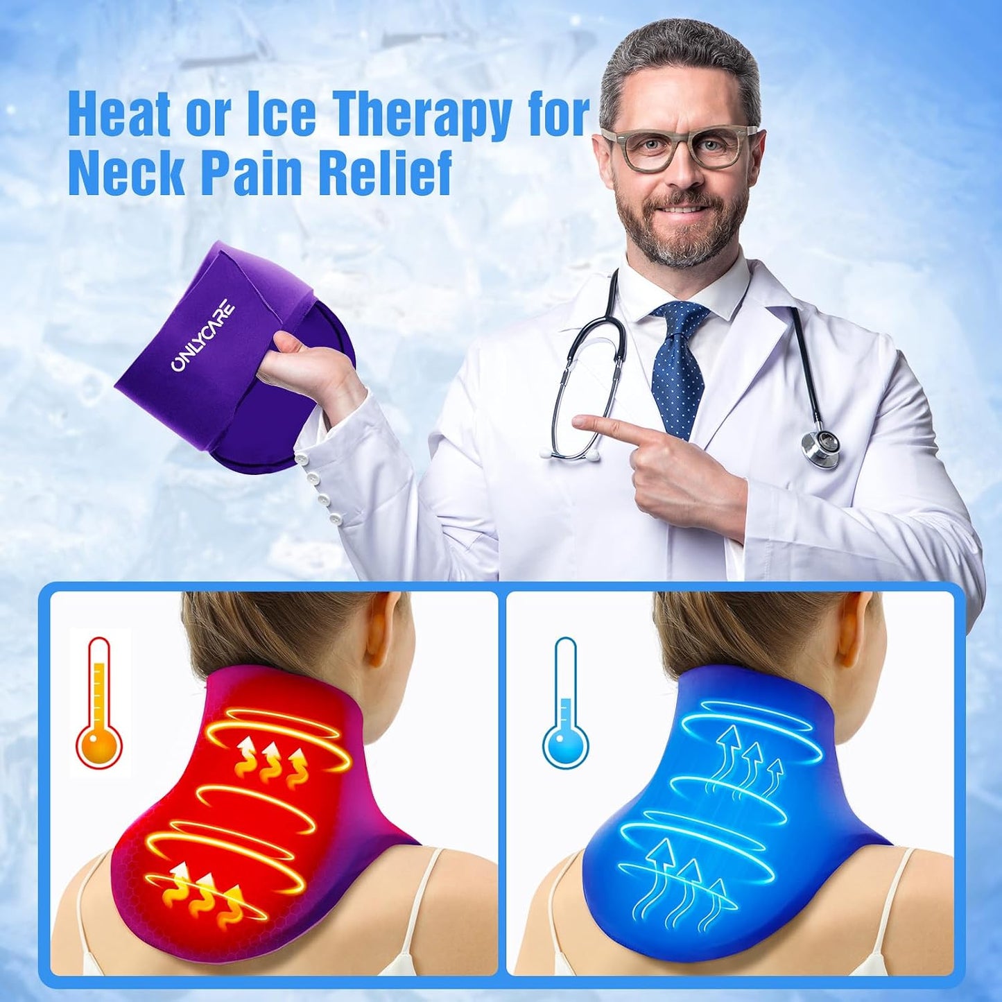 ONLYCARE Neck Ice Pack Wrap Gel - Upgraded Shoulder Ice Packs for Injuries Reusable, Hot and Cold Compress Ice Packs for Neck, Relief of Pain, Office Pressure, Swelling, Sprains