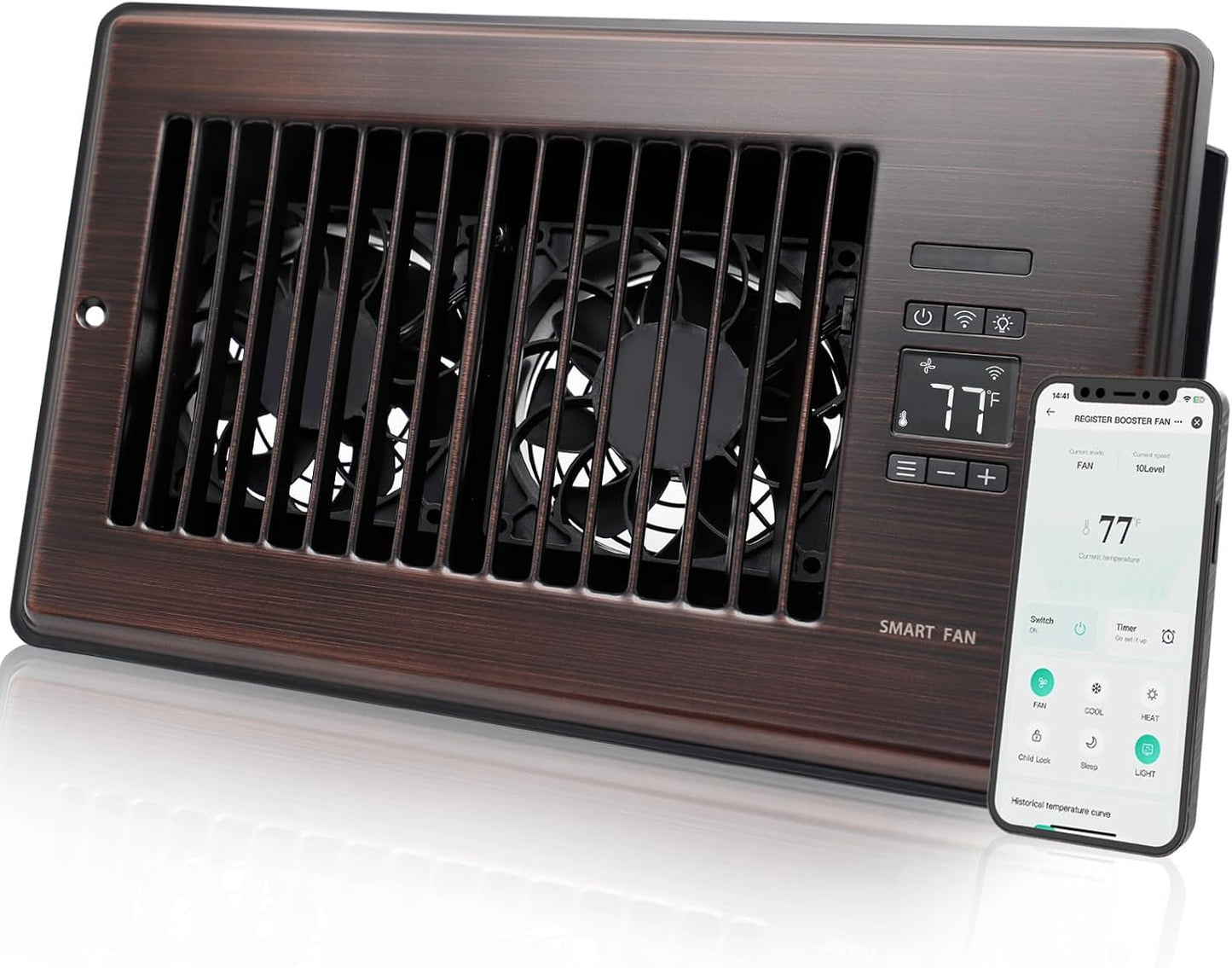 Howeall Super Quiet Register Booster Fan for 4" x 10" Register Holes, Smart Register Vent with Dual Intelligent Thermostat and WIFI App Control, Heating Cooling AC Vent Fan (White)