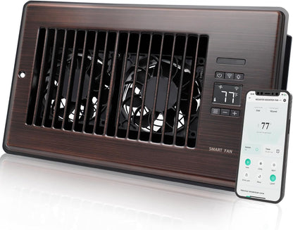 Howeall Super Quiet Register Booster Fan for 4" x 10" Register Holes, Smart Register Vent with Dual Intelligent Thermostat and WIFI App Control, Heating Cooling AC Vent Fan (White)