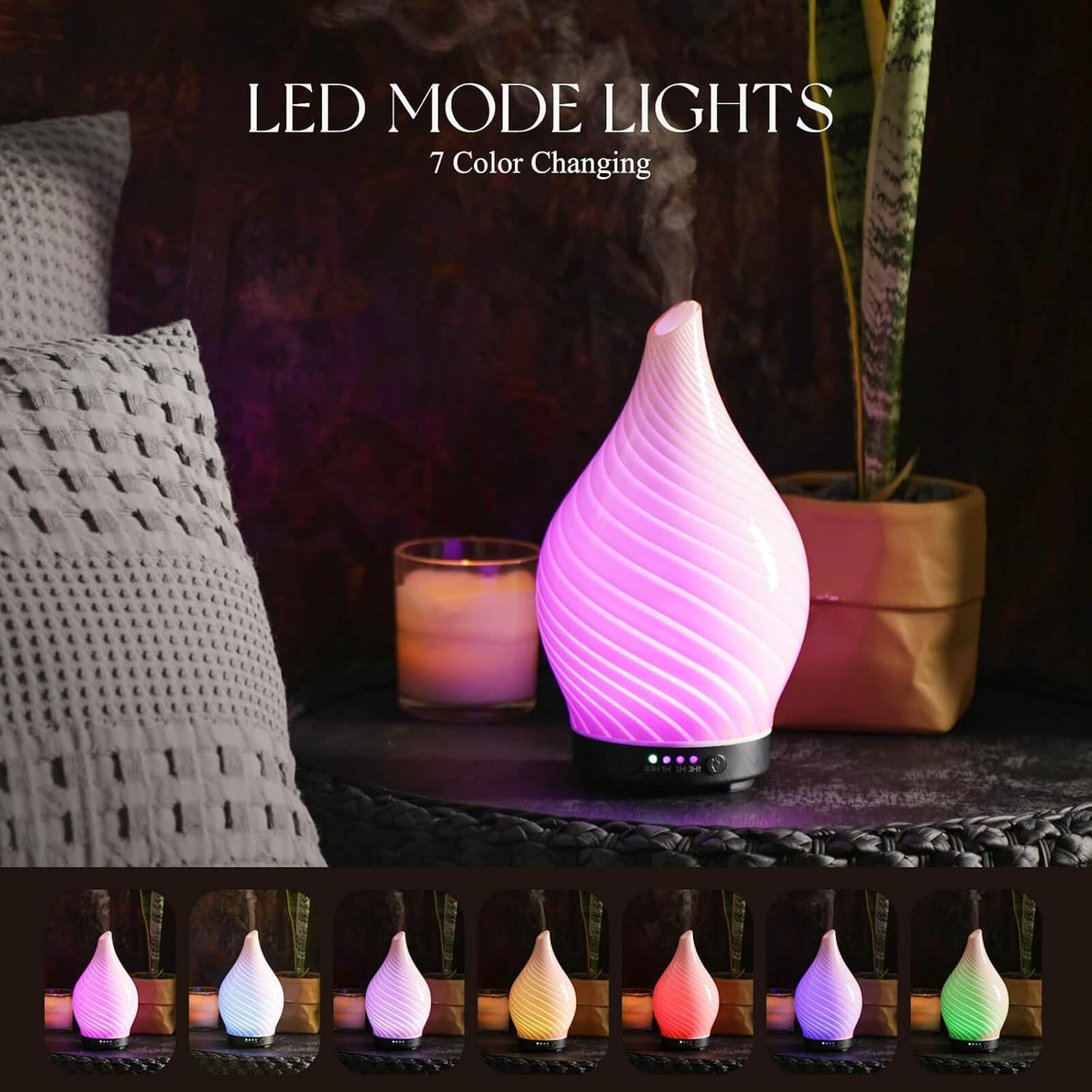Porseme Oil Diffuser 3D Glass Aromatherapy Ultrasonic Humidifier, Air Refresh Auto Shut-Off, Timer Setting, BPA Free for Home Hotel Yoga Leisure SPA Gift 150ml Last 6H - Colors B