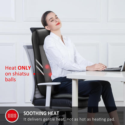 Snailax Shiatsu Back Massager with Heat, Deep Kneading Massage Chair Pad for Neck, Shoulders, Full Back & Waist, Adjustable Roller Massage Seat Cushion for Home Office, Pain Relief, Gift for Men Women