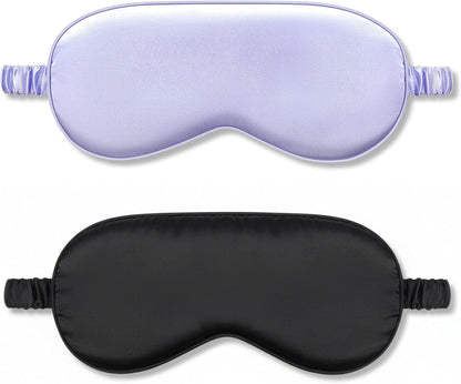 IEKEODI 2 Pack Sleep Masks, Blackout Eye Masks for Sleeping, (Black+Purple) | Silky Soft Comfort, Light Blocking Blindfold Design, Gentle Elastic Fit, Smooth Skin Feel, Travel and Nap Ready