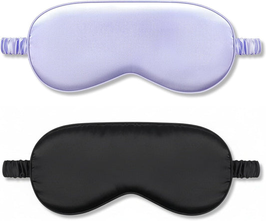 IEKEODI 2 Pack Silk Sleep Masks, Light Blocking Eye Masks, Black & Purple