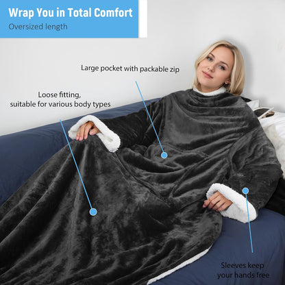 Catalonia Sherpa Wearable Blanket with Sleeves Arms