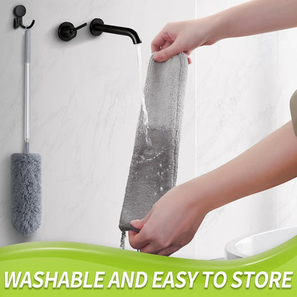 IVYROLL Skinny Duster with Extension Pole for Under Furniture | Under Appliance Cleaning Tool with 3 Microfiber Dusting Cloths, Retractable Flat Duster for Under Refrigerator, Gap