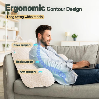 21" Higher Large Reading Pillow for Bed Adult, Back Pillow for Bed Sitting Up with Memory Foam Back Support with Arms Rest for Couch Chair Gray