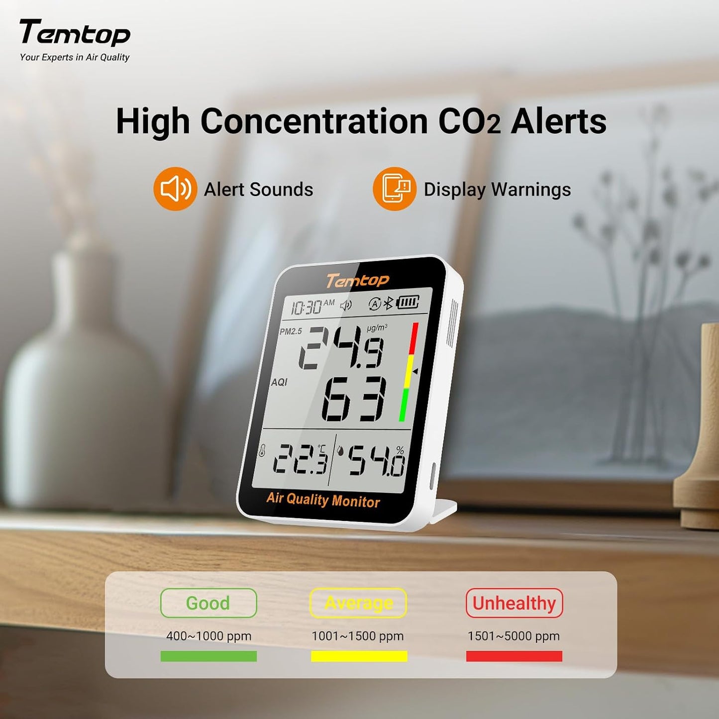 Temtop T1 Bluetooth Indoor Thermometer Hygrometer for Room Temperature | Humidity Notification Alerts, Data Export, Digital Gauge for Home, Office, Greenhouse, Garage, Nursery, Gift