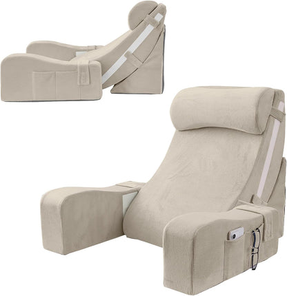 Sasttie 15-25 inch Adjustable Reading Pillow with Armrests, Dark Grey | Back Rest Pillow with Secure Side Straps, Memory Foam Back Support Cushion Bed Chair for Reading, Gaming & Relaxing