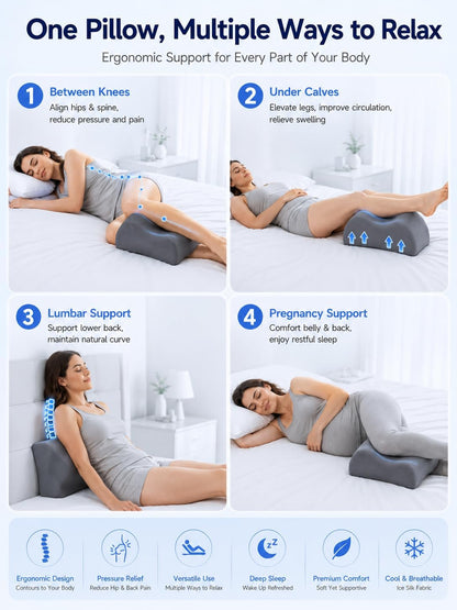Knee Pillow for Back Sleeping, 5.7" Memory Foam Leg Pillow | Yoga Bolster Pillow, Support Pillow Between Legs for Sleeping, Under Knee Pillow for Sleeper