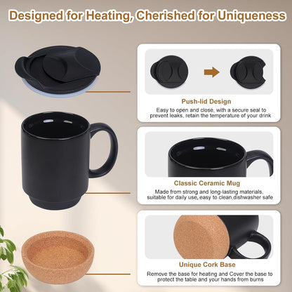 Coffee Mug Warmer & Mug Set for Desk, Electric Coffee Cup Warmer with Ceramic Mug, Smart Heated Coffee Mug with Auto Shut Off for Office/Home, Christmas/Birthday/Coffee Gifts for Men & Women, Wood