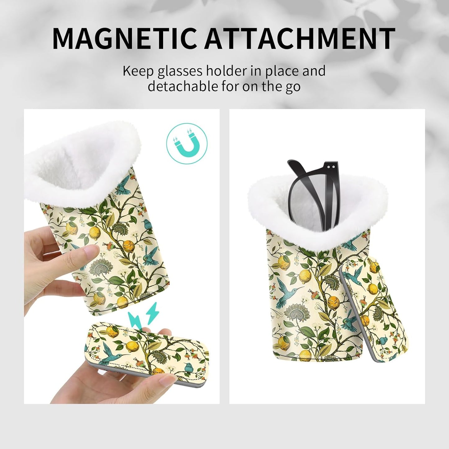 Plush Lined Eyeglasses Holder, Cute Magnetic PU Leather Glasses Stand Case for Women Men Kids
