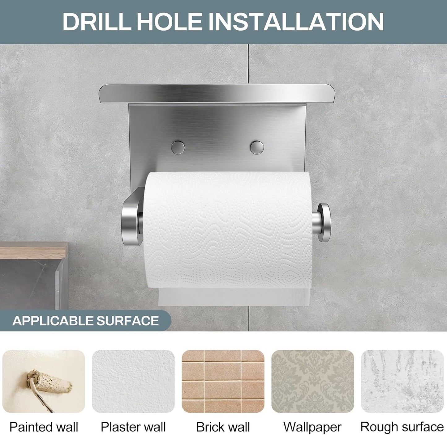 SetSail Toilet Paper Holder with Shelf Adhesive or Screw-in Matte Black | Adhesive or Screw-in,Waterproof and Rustproof Stainless Steel,Wall Mount Design,for Bathroom Hardware Accessories