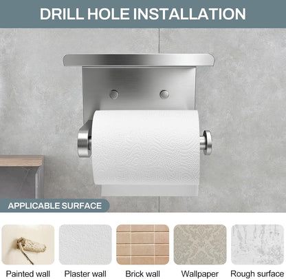 SetSail Toilet Paper Holder with Shelf Adhesive or Screw-in Matte Black | Adhesive or Screw-in,Waterproof and Rustproof Stainless Steel,Wall Mount Design,for Bathroom Hardware Accessories