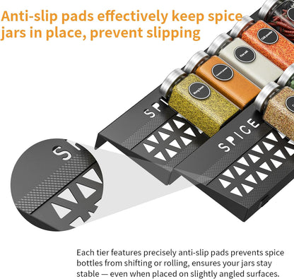 RCHYFEED 4 Pack Spice Drawer Organizer (Need 3.5" Deep Drawer) | Non-Slip Drawer Spice Rack Free Combination, Adjustable Spice Rack Drawer Insert, Spice Organization for Drawer