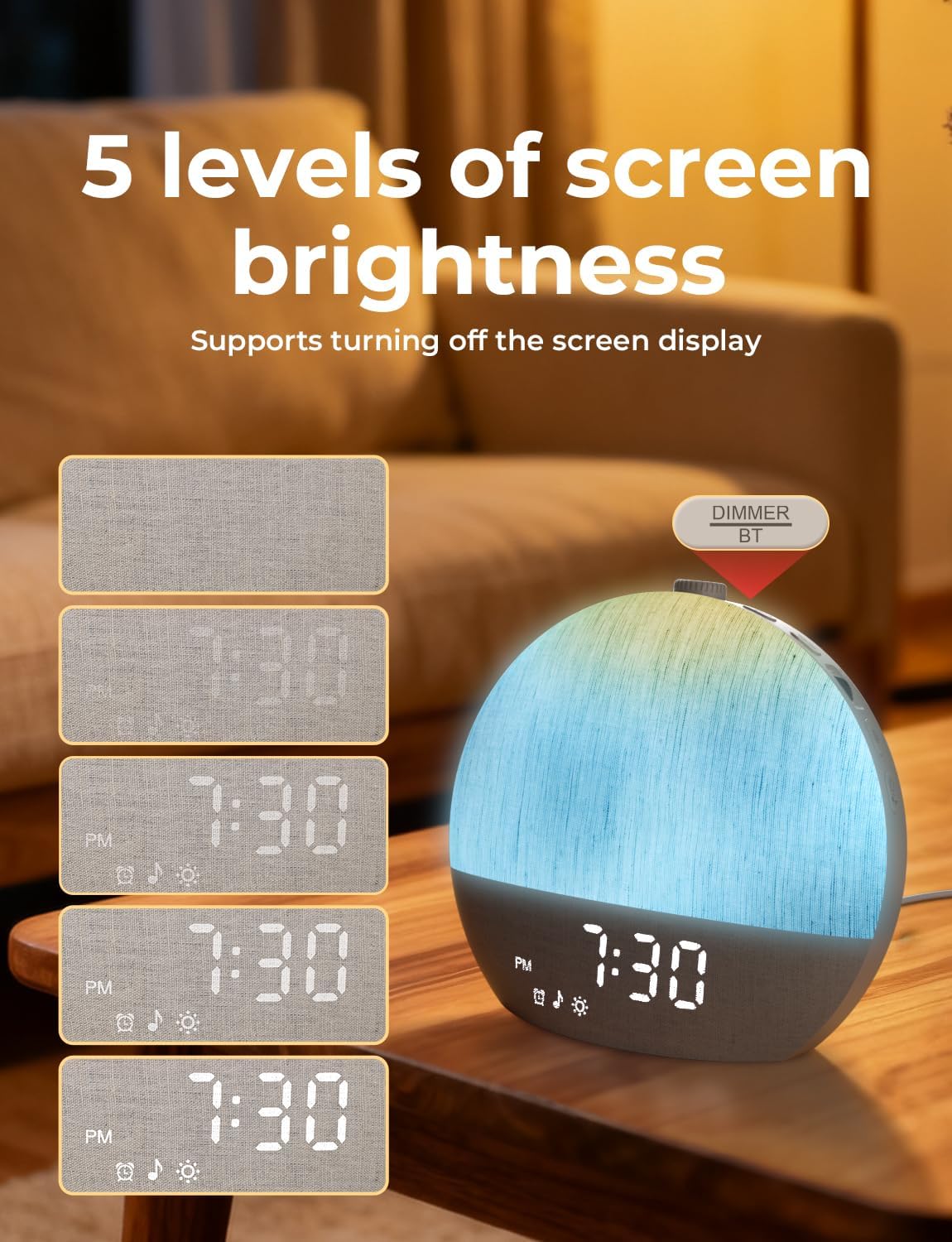 LIORQUE Wake Up Light Sunrise Alarm Clock for Bedrooms with BT Speaker