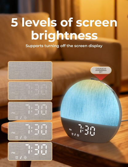 LIORQUE Wake Up Light Sunrise Alarm Clock for Bedrooms with BT Speaker