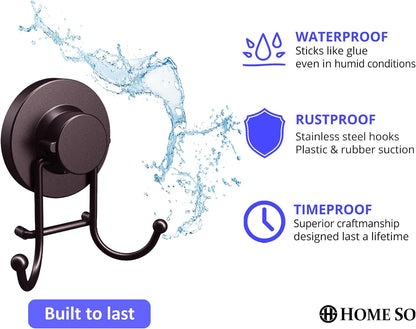HOME SO Suction Cup Hooks for Shower & Bathroom Towel Holder 1-Pack Chrome | Waterproof Rustproof Multipurpose Organizer Hook for Hanging Loofah Robe Coat Bath Accessories on Tile Glass Door Mirror