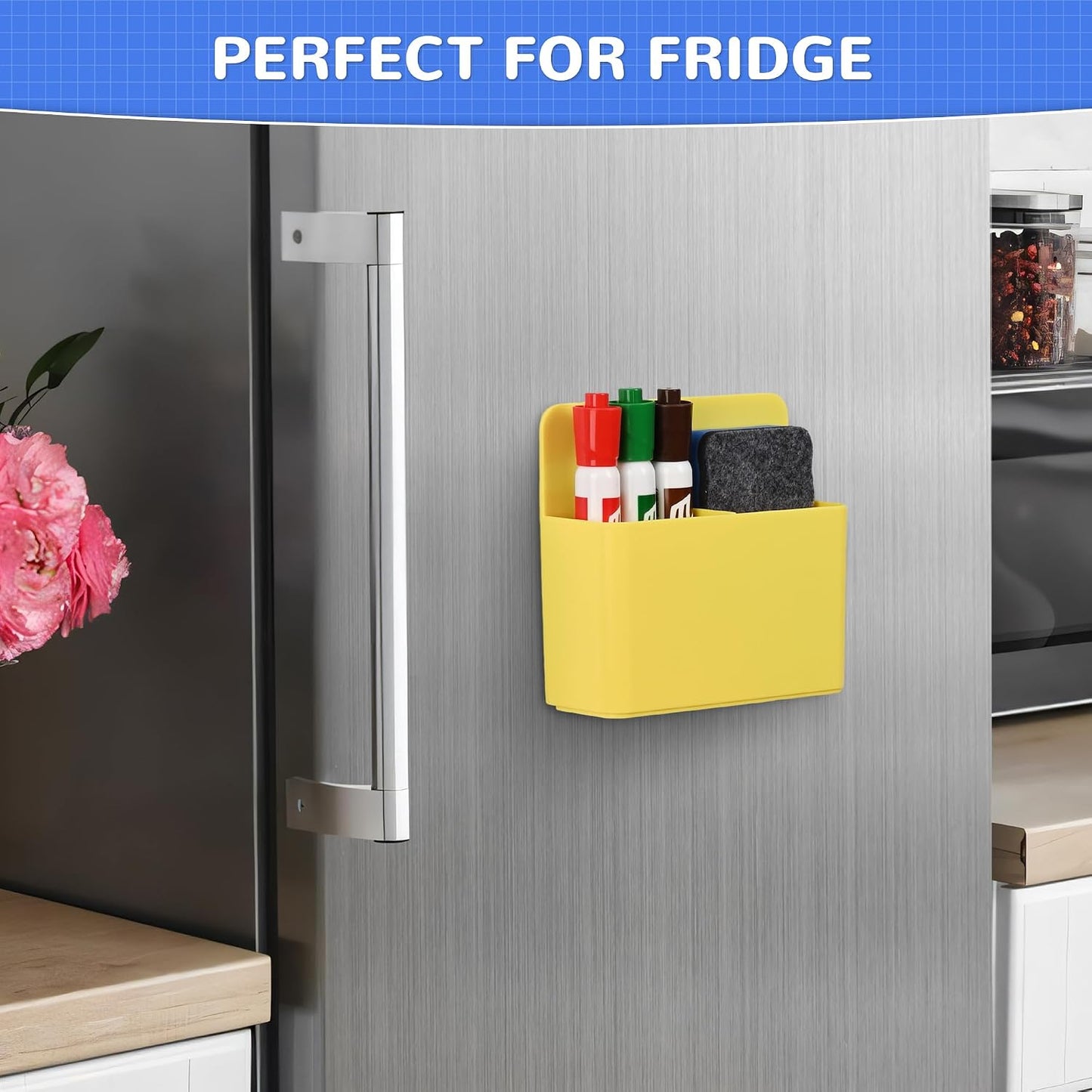 Magnetic Dry Erase Marker Holder - Multi-Surface Pen & Marker Holder for Fridge, Whiteboard, Locker - School, Office, Home - 1 Pack, Black