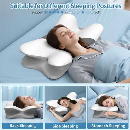 Cervical Neck Pillow for Pain Relief - Ergonomic Pillow for Neck Support, Contour Memory Foam Pillows for Sleeping, Orthopedic Bed Pillow for Side Back Stomach Sleepers(Blue)