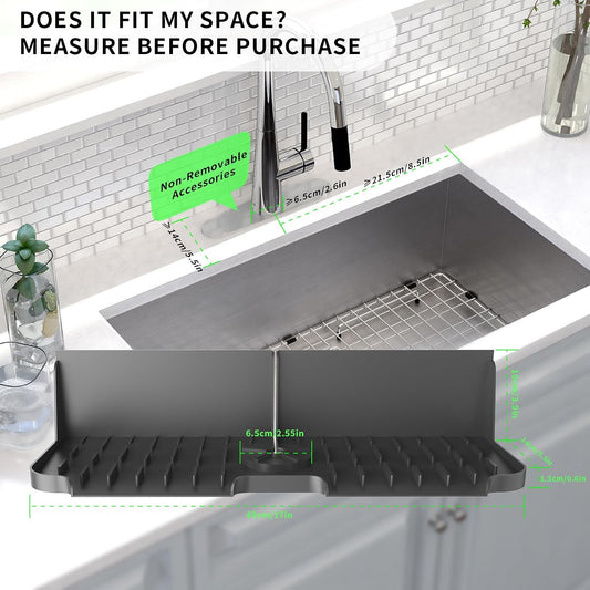 17” x 5.5” Silicone Faucet Handle Drip Catcher Tray Mat, Silicone Faucet Mat Dish Soap Sponge Holder for Kitchen Sink, Drying Mat for Kitchen Counter Bathroom Kitchen Sink Splash Guard - Black