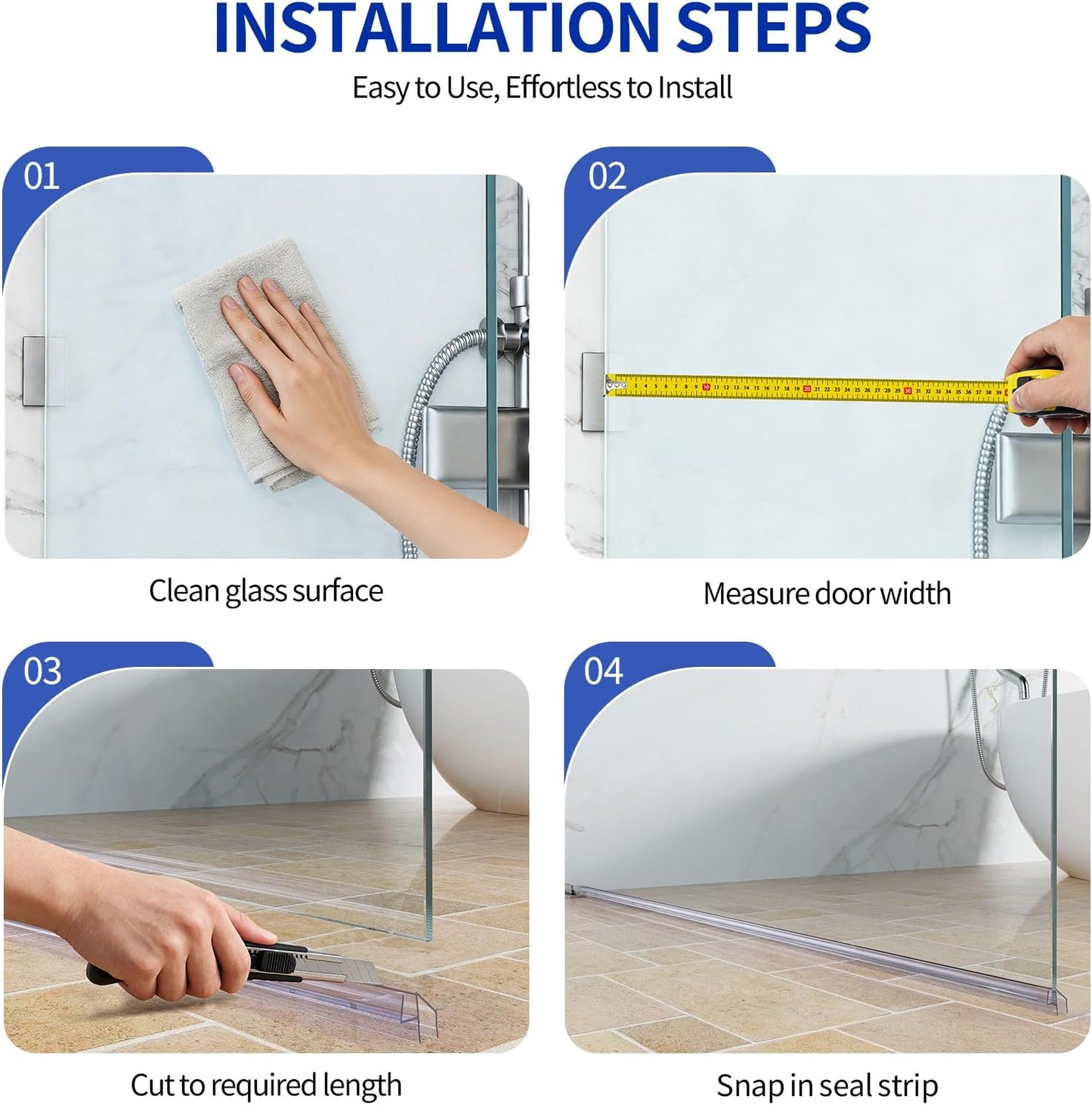 Delamu 3-Pack Shower Door Bottom Seal, 3/8''× 39'' Shower Door Sweep Strip | Shower Seal Strip for 3/8'' (10mm) Doors, Frameless Glass Shower Door Seal Strip Stop Shower Leaks and Create a Water Barrier