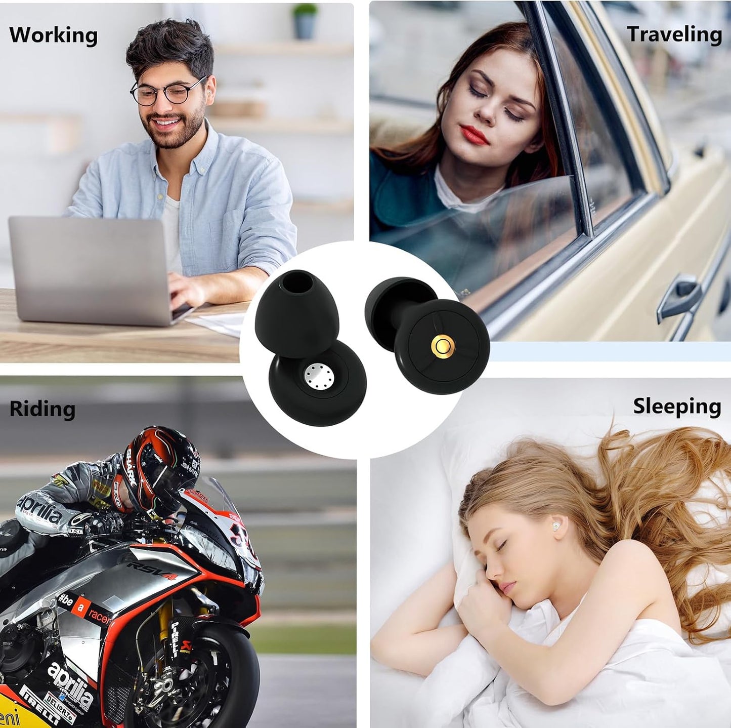 Ear Plugs for Noise Reduction, Lihobi 50dB Super Soft Reusable Silicone Earplugs for Sleeping Concerts Work Study - 6 Ear Tips in S, M, L with Case High Fidelity Hearing Protection