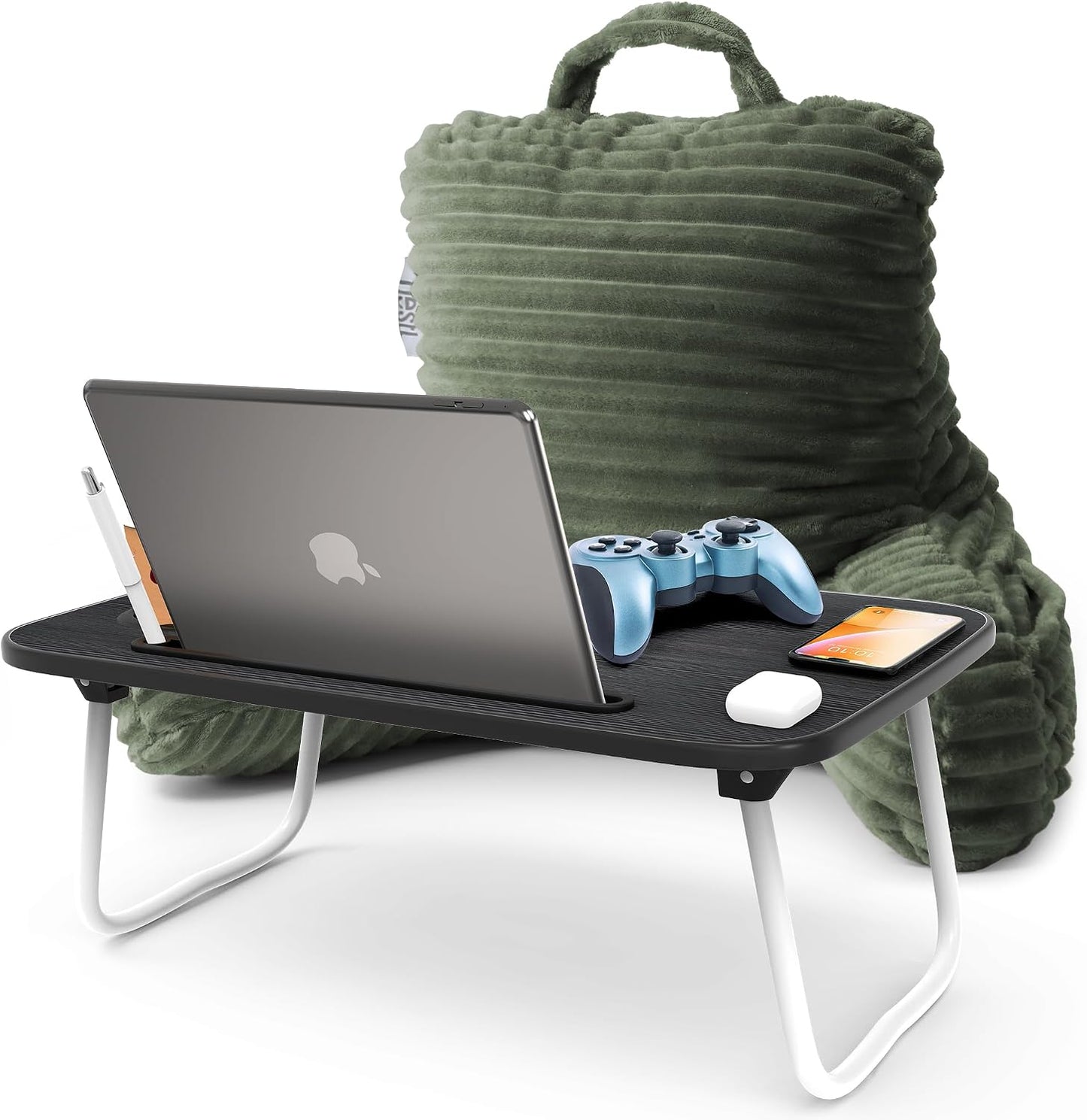 Nestl Reading Pillow with Shredded Memory Foam, Luxe Cut Plush Back Pillow for Sitting Up in Bed, Back and Arms Adjustable Support for Adult & Teens, Backrest Pillows with Washable Cover Dark Grey