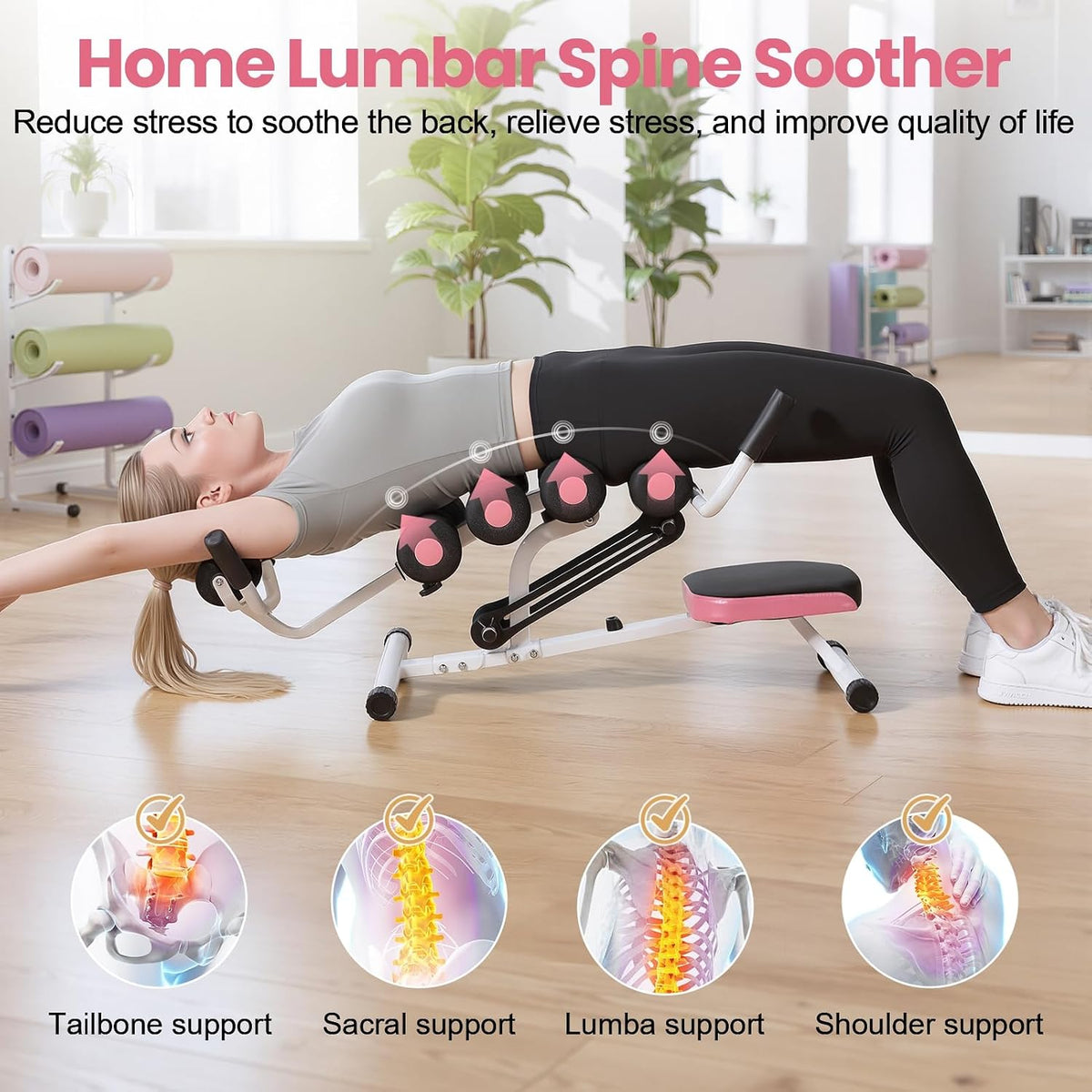 Mini Inversion Table, Adjustable Back Stretcher Table for Pain Relief, Foam Roller, 350 Lbs Load Capacity Home Gym Ergonomic Lumbar Decompression Tables Improve Posture & Spinal Health