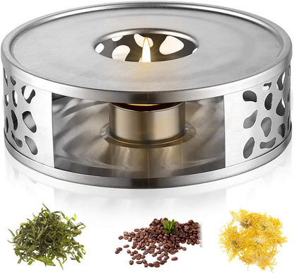 Teapot Warmer with Hollow Frame Design Candle Holder Stainless Steel Coffee Warmer Base for Glass Teapot and Other Heatproof Dish Warming Use