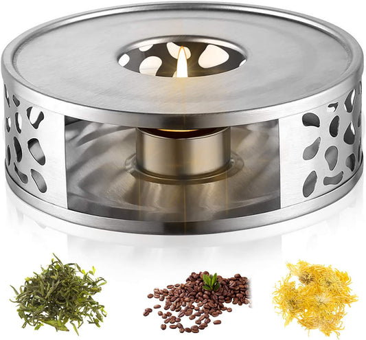 Teapot Warmer with Hollow Frame Design Candle Holder Stainless Steel Coffee Warmer Base for Glass Teapot and Other Heatproof Dish Warming Use