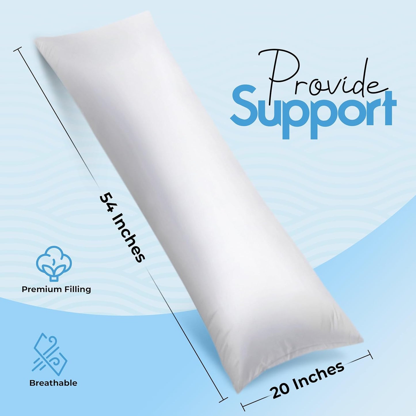 Utopia Bedding Full Body Pillow for Side Sleeper, White Long Pillow for Bed | Large Body pillows for Adults, Plush Support, Pregnancy Pillow Insert for sleeping, helps maintain body contour, 20x54 inches