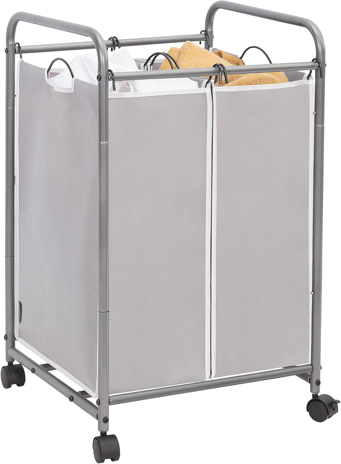 STORAGE MANIAC 3 Section Laundry Sorter, 35.6 Gal (135 L) Laundry Hamper Cart with Heavy Duty Rolling Lockable Wheels and Removable Bags, Clothes Organizer Basket Separator Hamper, Gray