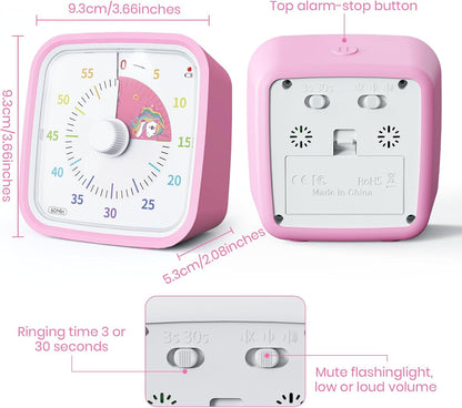 Yunbaoit Rainbow Visual Timer for Kids, 60-min Countdown Timer, Blue | Protective Case, No Ticking, Mute and Ringing Alarm Available, Time Management Tool, Low Power Reminder, for Study,Game,Work