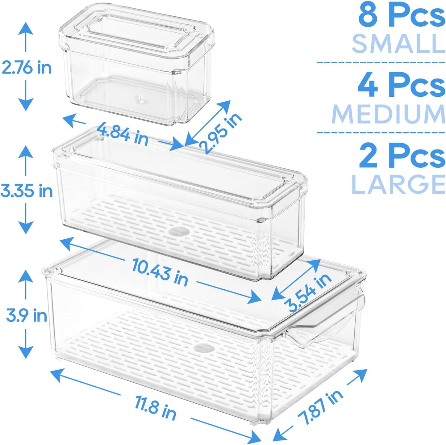 JollyPack Fridge Organizers, Refrigerator Organizer Bins with Lids, 14 Pack | BPA Free, Stackable Fruit Storage Containers, Great for Fridge, Vegetables, Food and Drinks