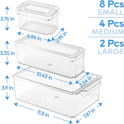 JollyPack Fridge Organizers, Refrigerator Organizer Bins with Lids, 14 Pack | BPA Free, Stackable Fruit Storage Containers, Great for Fridge, Vegetables, Food and Drinks