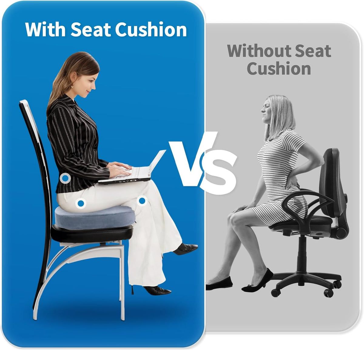 Memory Foam Seat Cushion for Office Chair & Car - Ergonomic Tailbone & Sciatica Pain Relief Pad - Non-Slip Desk Chair Cushion for Long Sitting, Breathable Mesh Pad for Posture Support (Black)