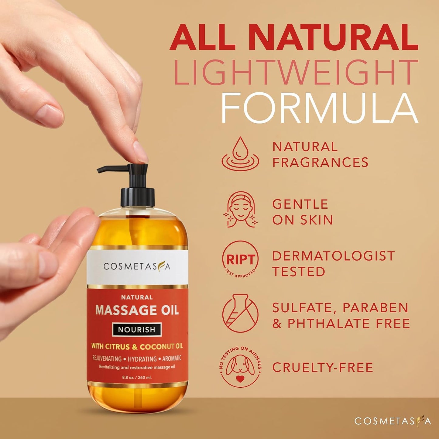 Cosmetasa Massage Oil for Sore Muscle Massage Therapy with Roller - All Natural, Cruelty-Free Massage Oils for Muscle Relaxing & Joint Comfort - Arnica Extract with Lavender & Chamomile Oil (8.8 oz)