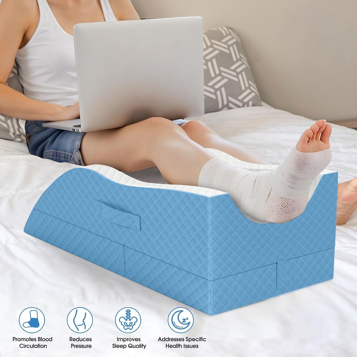 TranquilRelax Leg Elevation Pillows for After Surgery, Wedge Pillow, Grey | Memory Foam, All-around Knee & Ankle Support for Swelling, Height-adjustable, Nop-Slip Bottom, Washable Cover, Single-leg