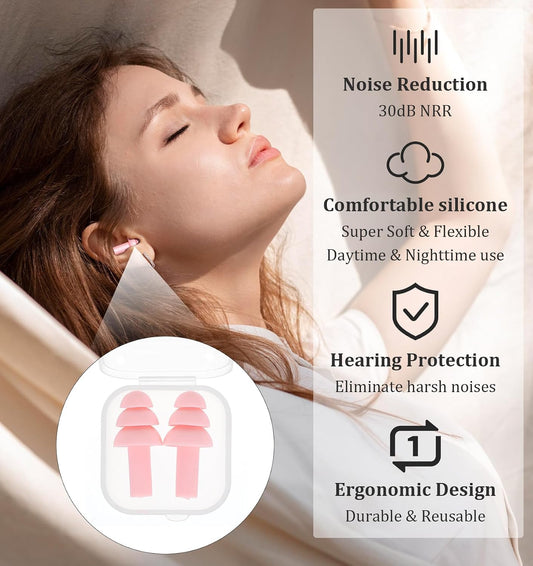 6 Pair Silicone Earplugs, Soft Reusable Noise Cancelling Silicone Ear Plugs for Sleeping Noise Reduction earplugs for Snoring Blocking for Travel, Work and Loud Environment (6 Colours