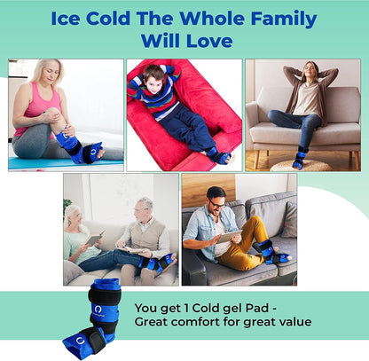 Foot and Ankle Gel Pack - Reusable Gel Ice Pack with Elastic Fastener - Cold Packs for Post-Surgery or Sport Injuries, Flexible Ice Packs - Foot Wrap and Ankle Ice Pack Wrap Compression - 1 Pack Blue