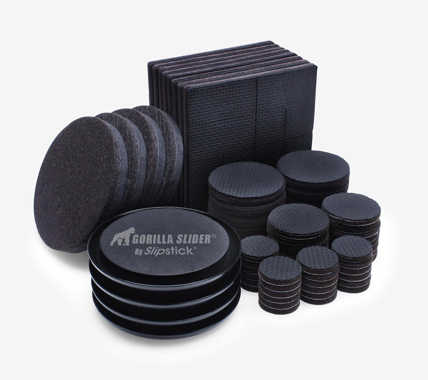 Slipstick GorillaPads CB144 Non Slip Furniture Pads/Grippers (Set of 8) Furniture Feet Floor Protectors, 2 Inch Round, Black
