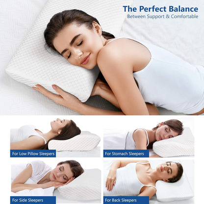 Memory Foam Pillow for Neck Pain Relief, Adjustable Orthopedic Ergonomic Cervical Pillow for Sleeping with Washable Cover, Bed Pillows for Side, Back, Stomach Sleepers