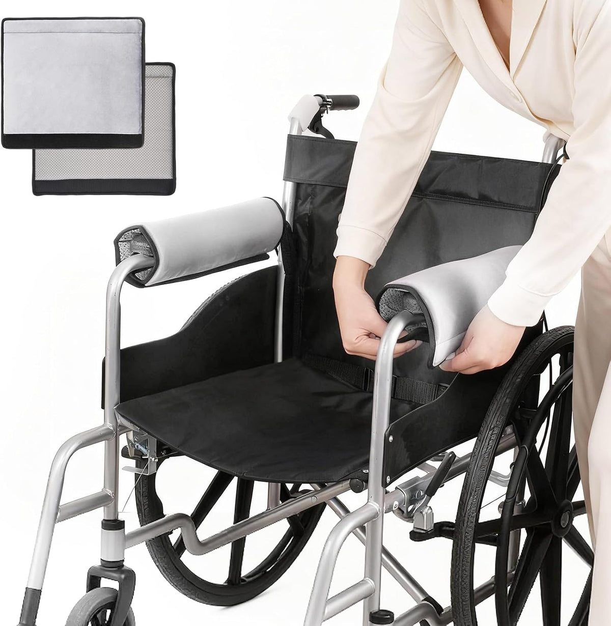 Wheelchair Armrest Covers (Pair)-Memory Foam Wheelchair armrest Pads Wicking Washable Non Slip Arm Rest Cover Cushion Pad for wheelchairs Office Chairs armchairs (Blue-Gray)