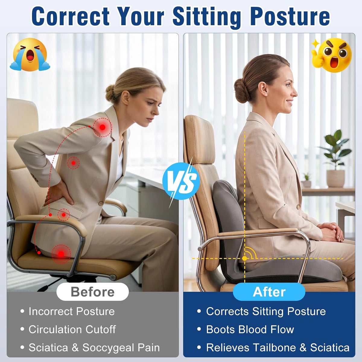 Car Seat Cushion Office Chair Cushion with Lumbar Support Pillow