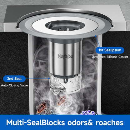 1.25"-2.6" Shower Drain Hair Catcher, Magnetic Floor Drain Stopper(1 Pack) | with Spare Filter Odor-Sealing Drain Plug with Auto-Closing Valve