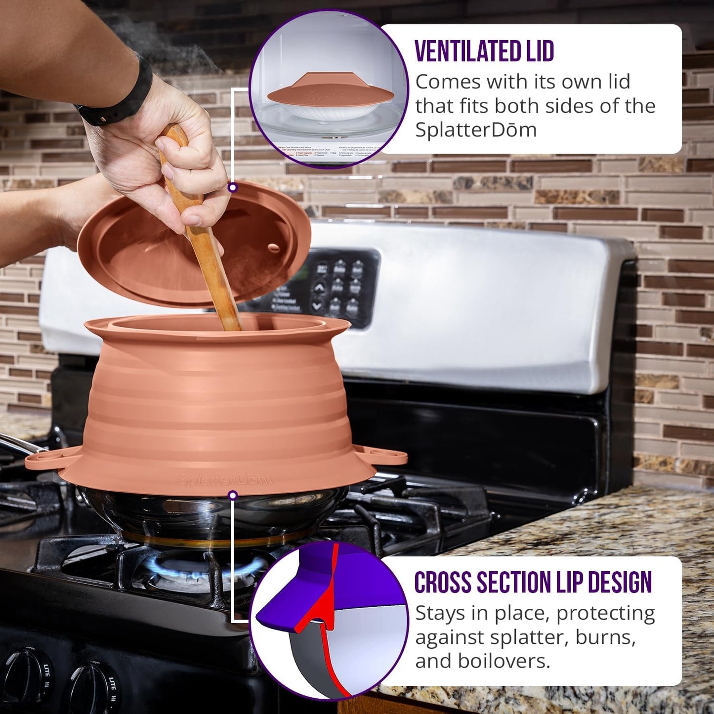 L.I.Q. Silicone Splatter Guard, Durable SplatterDom, Blue Steel, Large | 10 and 12 Inch Pots, 10'' Lid, Food and Oil Splash Guard for Cooking, Easy to Clean and Store, BPA-Free, Microwave Safe