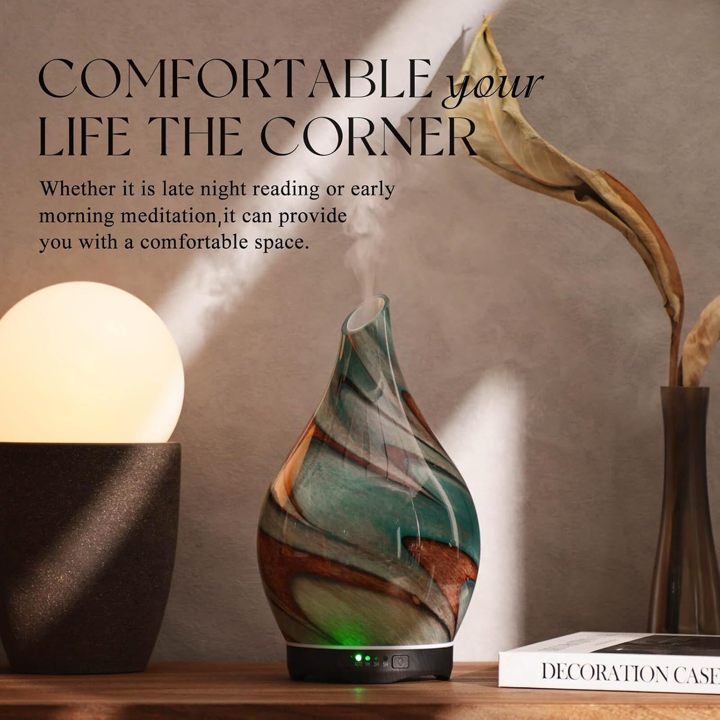 Porseme 280ml Remote Essential Oil Diffuser 3D Glass Ultrasonic Mist 7H | Elegant Handmade Glass Aroma Diffuser with 7-color LEDs, Quiet Aromatherapy and Safe Auto Shut-off, Perfect for Gifts